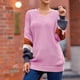 thumbnail image 4 of Gibobby Suéter Para Invierno Mujer Suéter de punto suelto con cuello en V y manga a rayas para mujer(Rosa,M), 4 of 5