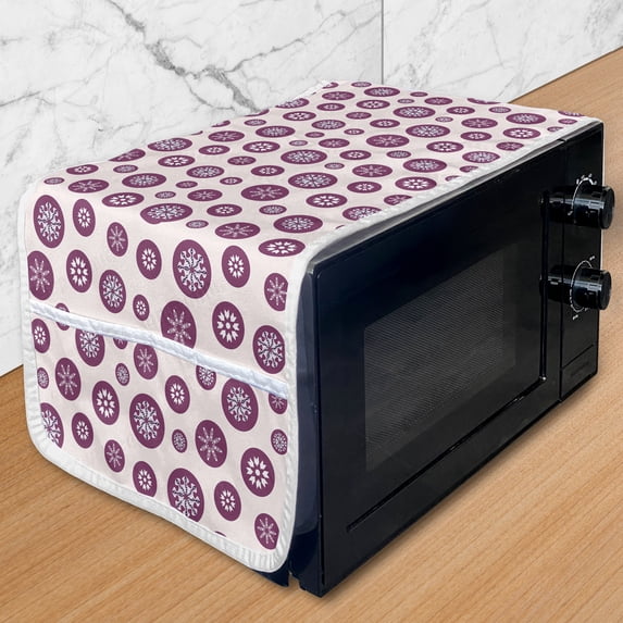 Christmas Microwave Oven Cover, Noel Snowflakes Inside Geometric Circles New Year Ornaments Theme Winter, Water Resistant Organizer with Pockets for Kitchen, 36" x 12", Purple Pale Rose, by Ambesonne