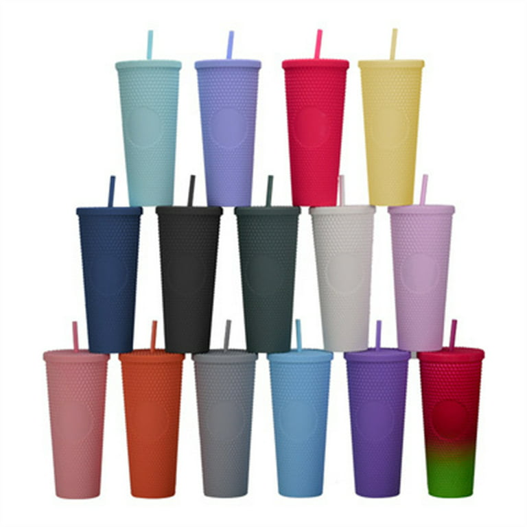 650ml Plastic Straws Cup Water Bottle Cups with Lids and Straws Large  Drinking Diamond Studded Tumbler Summer Cold Bottle