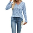 thumbnail image 3 of Womens Waffle Knit Tops V Neck Long Sleeve Shirts Dresy Casual Blouses Fall Outfits 2025 Blue XXL, 3 of 9