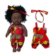 Black Skin African Black Baby Cute Curly Hair Lace Skirt 12INCH Vinyl Baby Toy