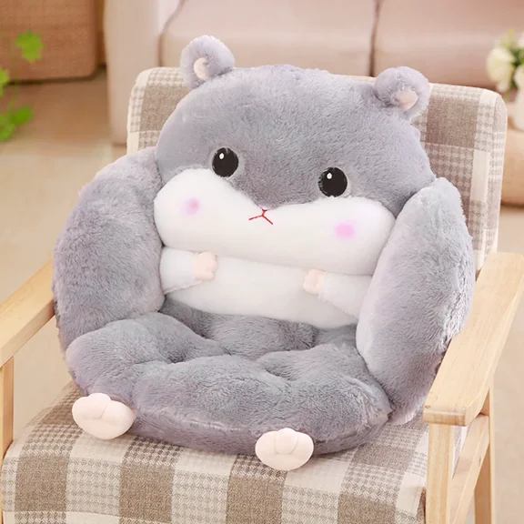 1Pcs Hamster Semi Surrounded Pillows, 21'' Plush Hamster Shaped Throw Pillow, Butt Cushion, Floor Pillow, Decorative Seating Cushion for Bedroom, Sofa, Chair, Cute Room Decor,Gray