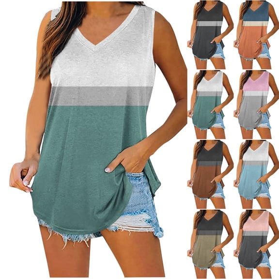 Gswybco Summer Tank Tops for Women for Leggings V-Neck Tunic Tops Casual Elastic Sweatshirts Loose Flowy Workout Tops Sleeveless Going Out Tops