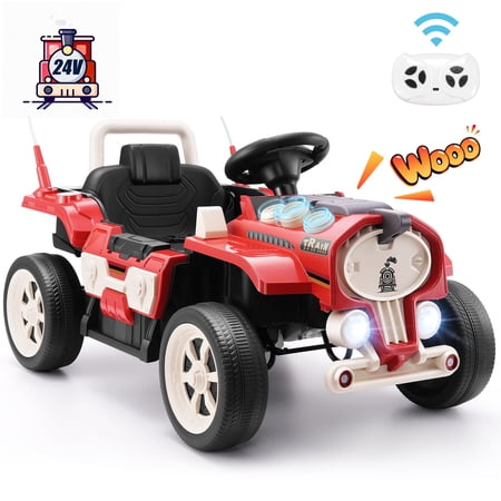 Funcid Ride on Train for Toddlers with Remote Control, Ride on Toys for Kids Ages 2-6, Electric Car for Kids with Music, Bluetooth, MP3 Player, Train Sound, Red