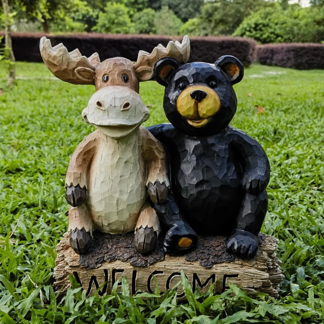 Cartel de bienvenida Hi-Line Gift Ltd Bear & Moose Garden, 33 cm