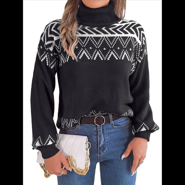 Suéteres para Mujer, Jerseys Casuales de Larga, Suéteres Cálidos, Tops de Punto Peludo, Suéter Grueso de Gran Tamaño. Negro M