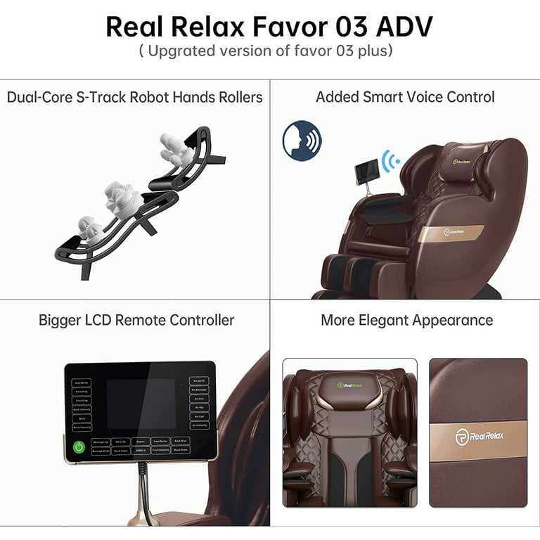 Real Relax Massage Chair, Full Body Zero Gravity SL-Track Shiatsu Massage  Recliner Chair with Heat Body Scan Bluetooth Foot Roller, Favor-06 Brown