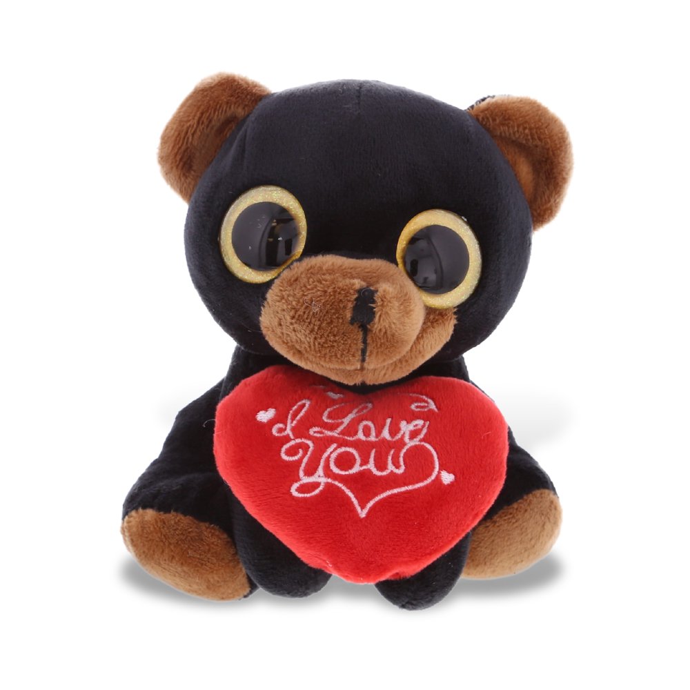 DolliBu I LOVE YOU Plush Sparkling Big Eye Black Bear