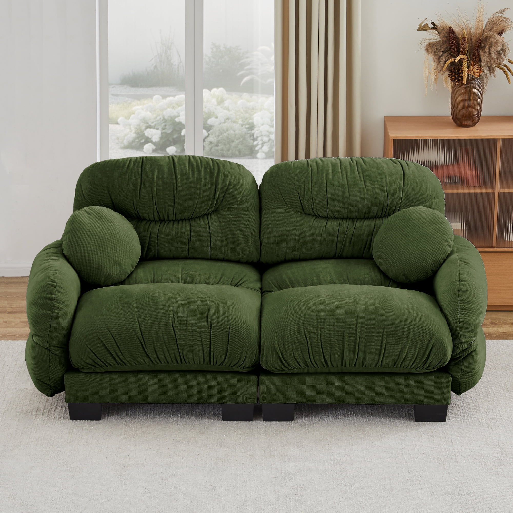 81" 2 Seater Loveseat Couch Cozy Chenille Sofa with 2 Throw Pillows