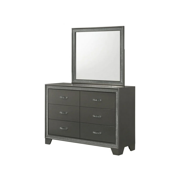 Benjara 58 in. Kay Wide 6 Drawers Shimmering Trim Gray Wood Benjara 58 in. Kay Wide 6 Drawers Shimmering Trim Gray Wood
