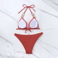 thumbnail image 6 of HAPIMO Women's 2Pc Bikini Sets Soild Color High Cut Tropical Hawaii Trendy Bikini Sleeveless Gold Chain Hanging Neck Summer Beach Swimsuit Watermelon Red S, 6 of 7