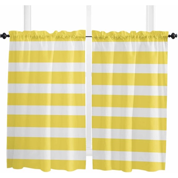 Pink Striped Kitchen Curtain 39 Inch Length Small Short Cafe Tiers Curtains Drape, Modern Simple Monochrome Geometric White Window Treatment Rod Pocket Drapery Panels Curtains, 27.5x39