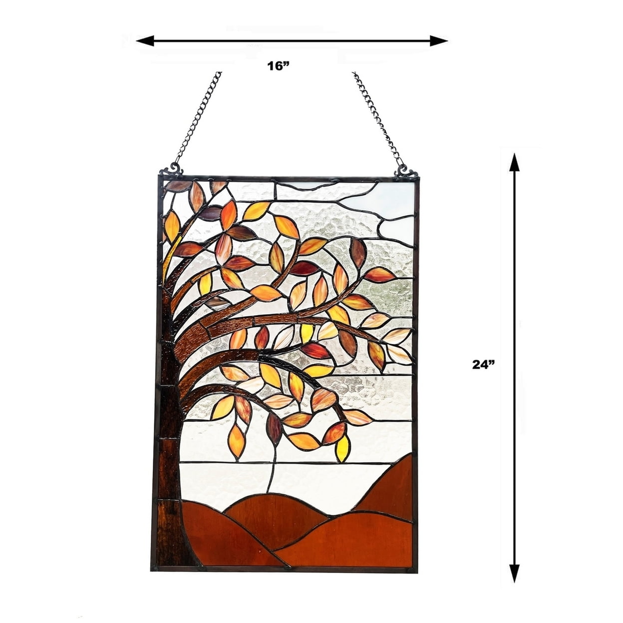 CHLOE Lighting AUTUMNAL Floral-Style Black Finish Stained Glass Window Panel 24" Tall