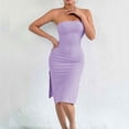 thumbnail image 2 of Lovzfmll Strapless Summer Slim Backless Bodycon Mid-Length Dress for Women Crew Neck Wrap Style Low Back Relaxed Fit Purple, XS, 2 of 7