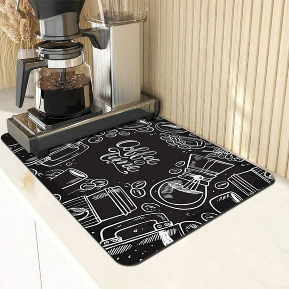 Coffee Mat Coffee Bar Maker Mat Backed Absorbent Nonslip Coffee Station Mat For Kitchen Countertop Fast Dry Washable Dish Drying Mat 12*19inch A