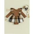 thumbnail image 5 of Musuos Baby Girls Romper Dress 3 6 12 18M Long Sleeve Ruffle Houndstooth Print Patchwork Romper with Headband, 5 of 10