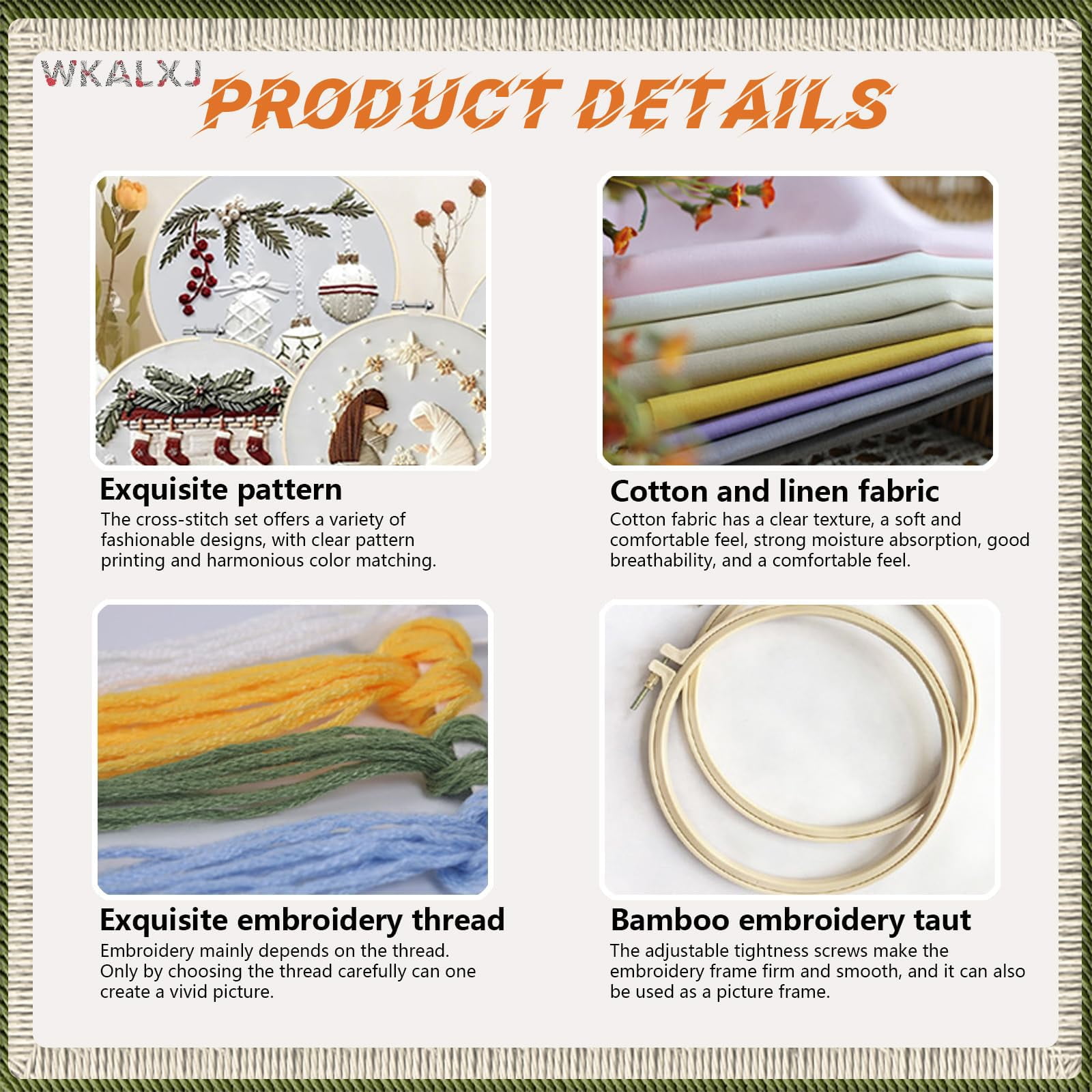 a QSTNOLOGY 4 Sets Christmas Embroidery Kits for Adults, Embroidery Kit for Beginners, Cross Stitch Kits for Beginners with Pattern, Needles, Threads, Tools (Holly+Holiday+Gnome+Nativity Manger)
