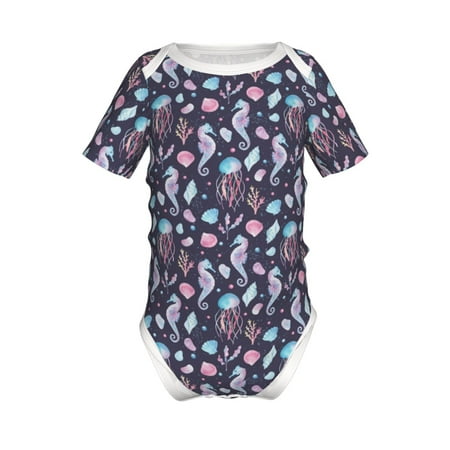 

Coaee Watercolor Marine Animals for Soft Baby Short-Sleeve Bodysuit Baby Climbing Clothes Baby Girls Boys Bodysuit Romper-3 Months