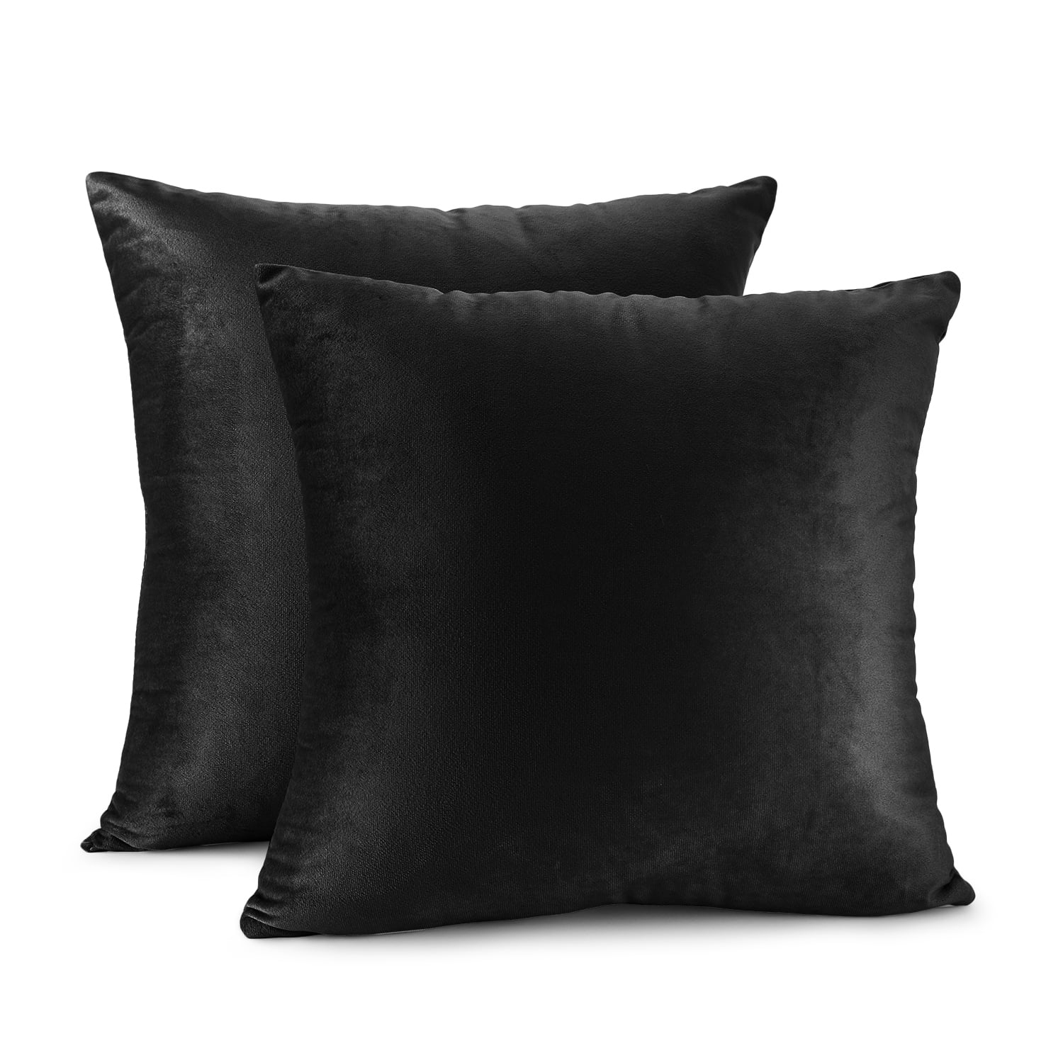 Clara Clark Plush Solid Decorative Microfiber Square Throw Pillow Cover with Throw Pillow Insert for Couch, Black, 24"x24"", 4 Piece Decorative Soft Throw Pillow Set