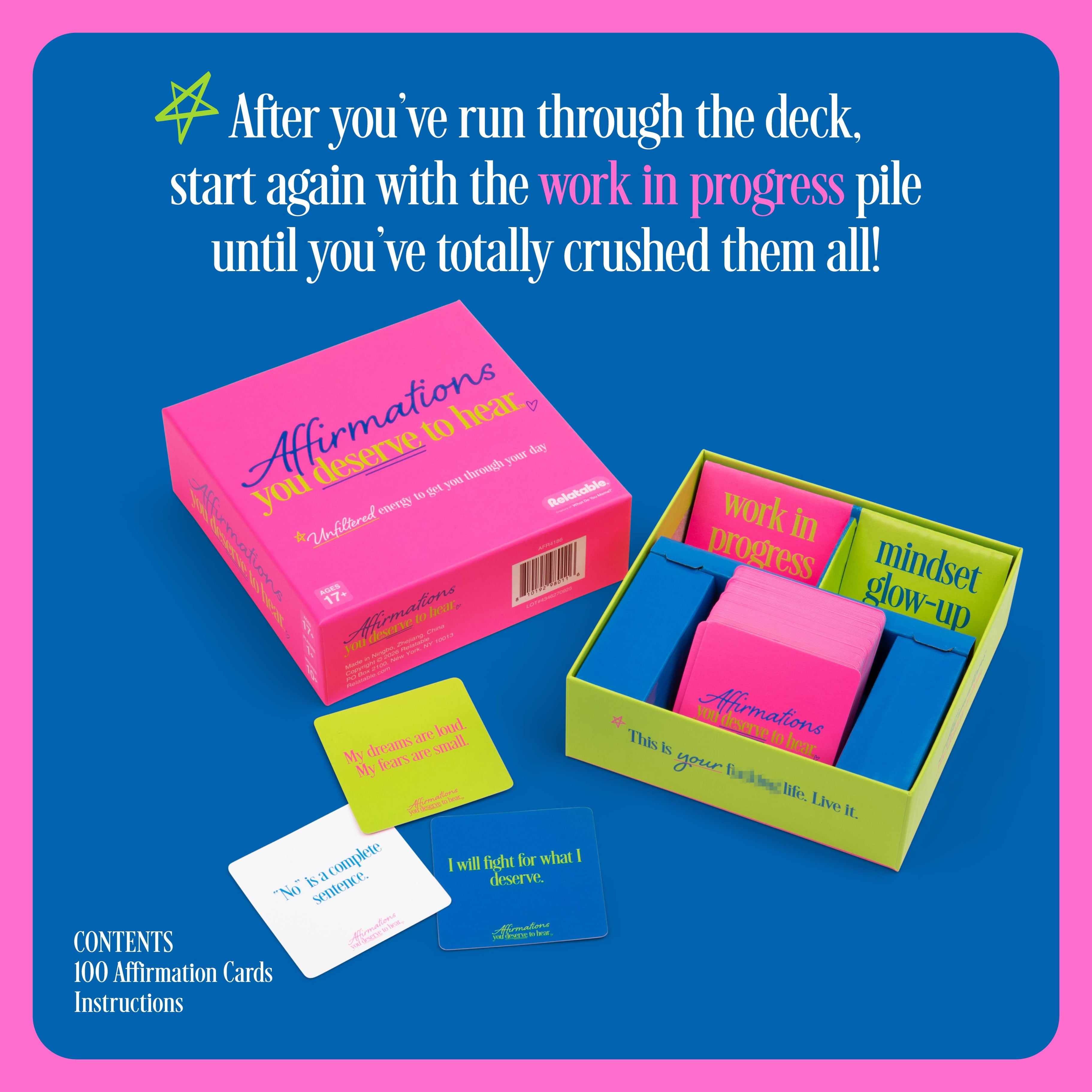 Affirmations You Deserve to Hear by Relatable, 100 Daily Affirmation Cards, Gifts for Women