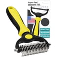 thumbnail image 2 of Pet Grooming Brush - Double Sided Shedding, Dematting Undercoat Rake for Dogs and Cats - Extra Wide Dog Grooming Brush - Purple, 2 of 10
