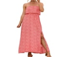 thumbnail image 4 of LNGOOR Women Bohemian Floral Ruffles Long Maxi Dress Strapless A-line Split Tube Tops, 4 of 7