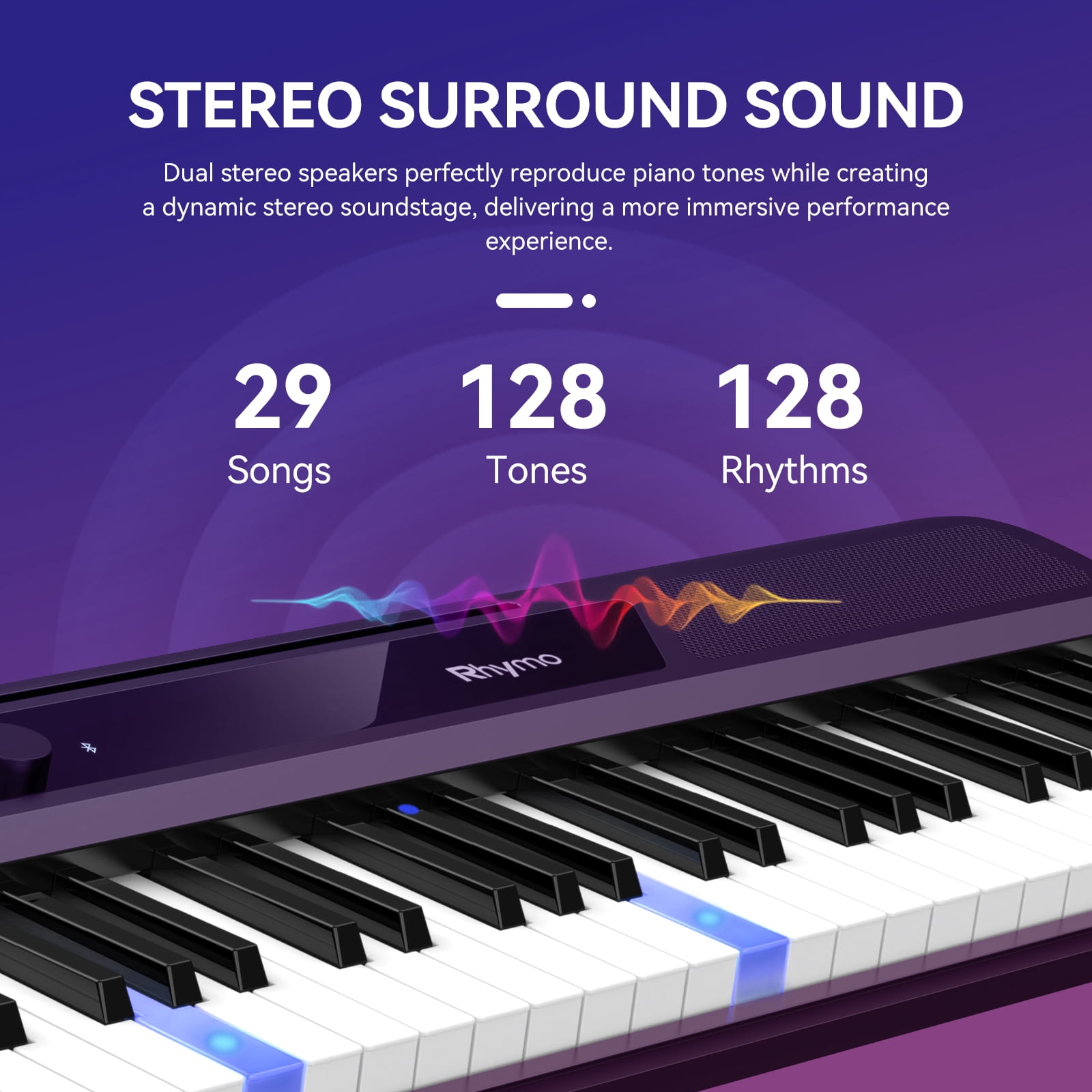 Rhymo 61 Key Smart Piano Keyboard with Light up Keys,Learning Keyboard for Beginners, Velocity Sensitive Electric Piano Keyboard & App Learning(Black)