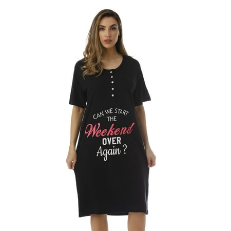 

Just Love Short Sleeve Nightgown Oversized Screen Print Sleep Dress for Women (Black - Can We Start Over X-Large)