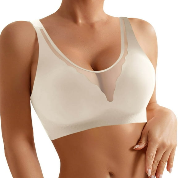 Arlun,Wireless Seamless Bras for Women Push up Supportive Deep V Sexy Bra No Underwire - Padded No Wire Mesh Lace Splicing Scalloped Comfort Breathable Bralette White3 50