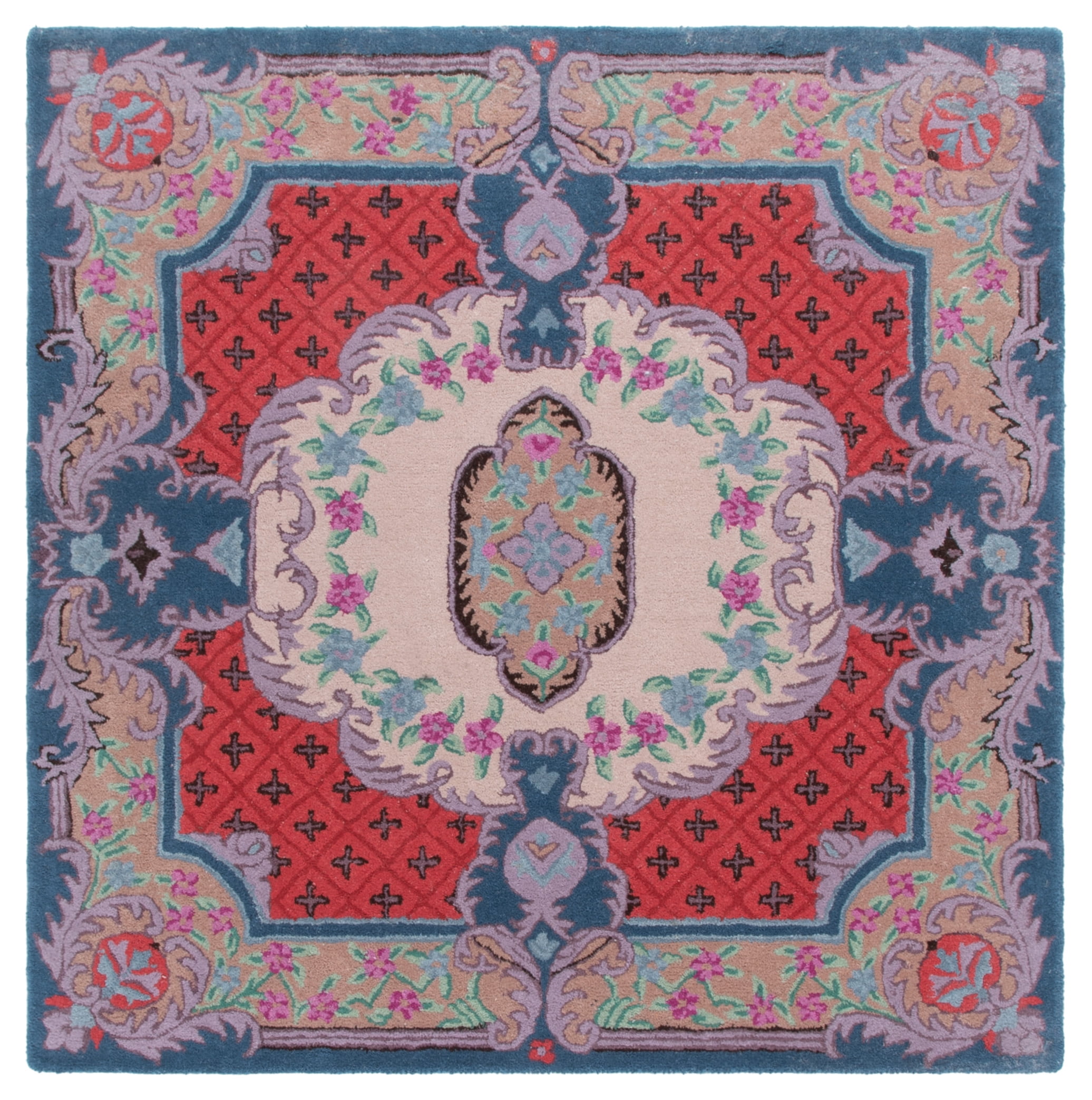 SAFAVIEH Bellagio Chandler Floral Wool Area Rug, Ivory/Pink, 5' x 5' Square
