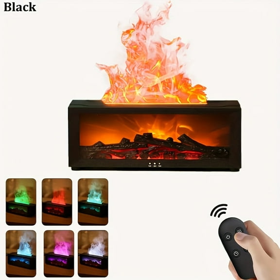 USB Fireplace Heater & Humidifier with Remote, 7-Color Realistic Flame. Essential Oil Diffuser, Auto Shut-Off, Timer. Low-Voltage Safe, Smart Home Compatible. Compact, No Water Tank