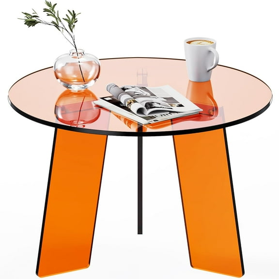 Acrylic Round Coffee Table, Clear Circle Modern Lucite Side Table Legs for Living Room, Bedroom, Office (Orange, 23.6“ × 15.7”)