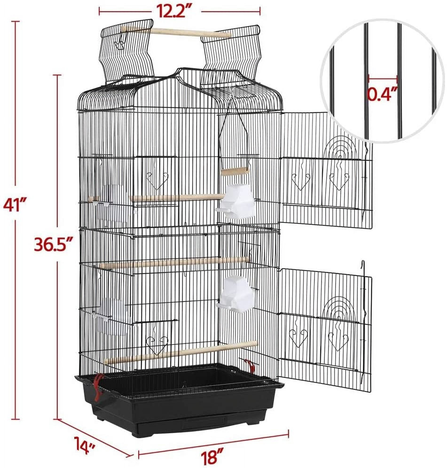 JessieMal 41-inch Open Top Medium Bird Cages for Parakeets Finches Canaries Lovebirds Small Quaker Parrots Cockatiels Budgie Green Cheek Conure Travel Pet Flight Birdcage