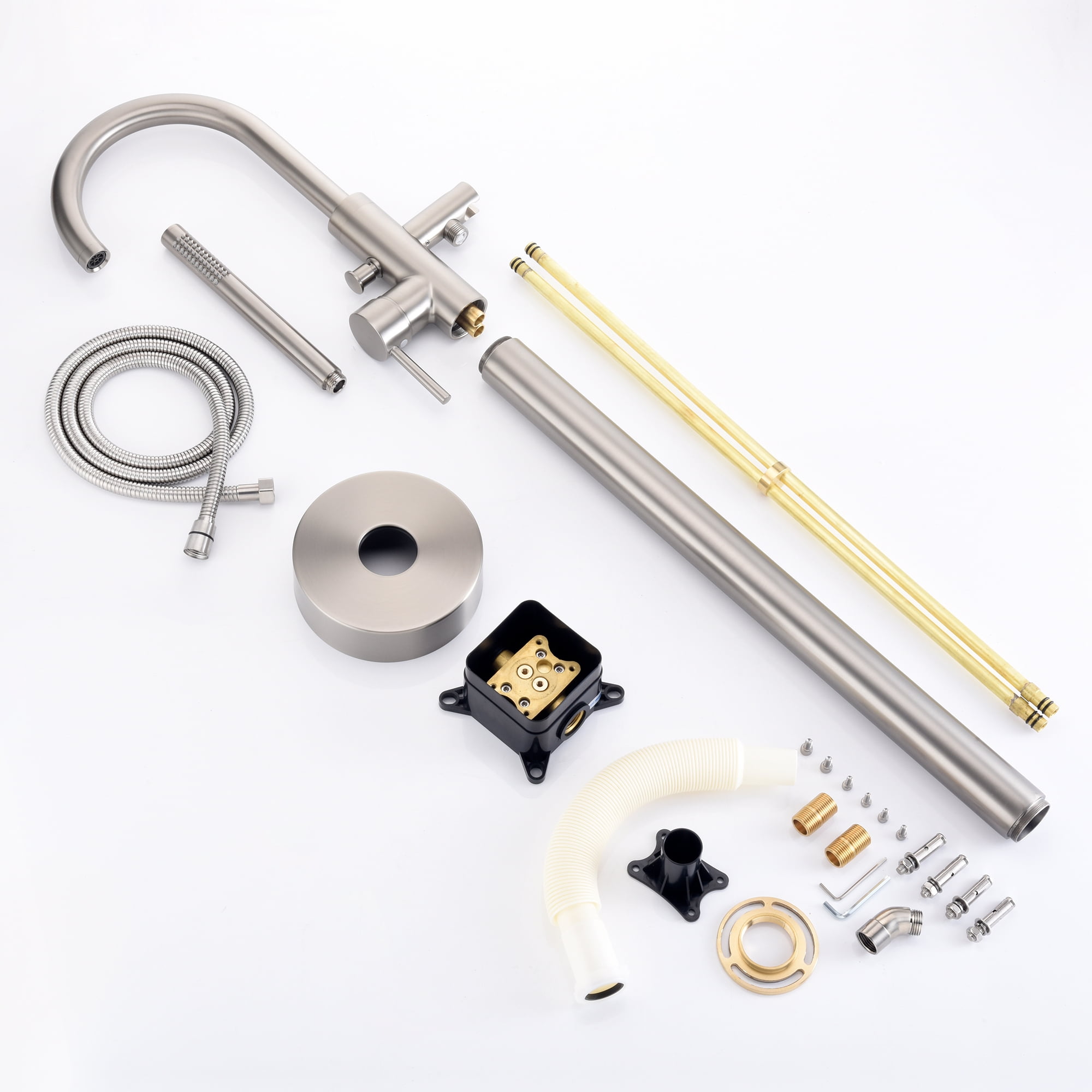 sumerain Freestanding Tub Faucet Brushed Nickel Floor Mounted Tub Filler, Modular Solid Brass Concealed Box Design, High Flow Rate