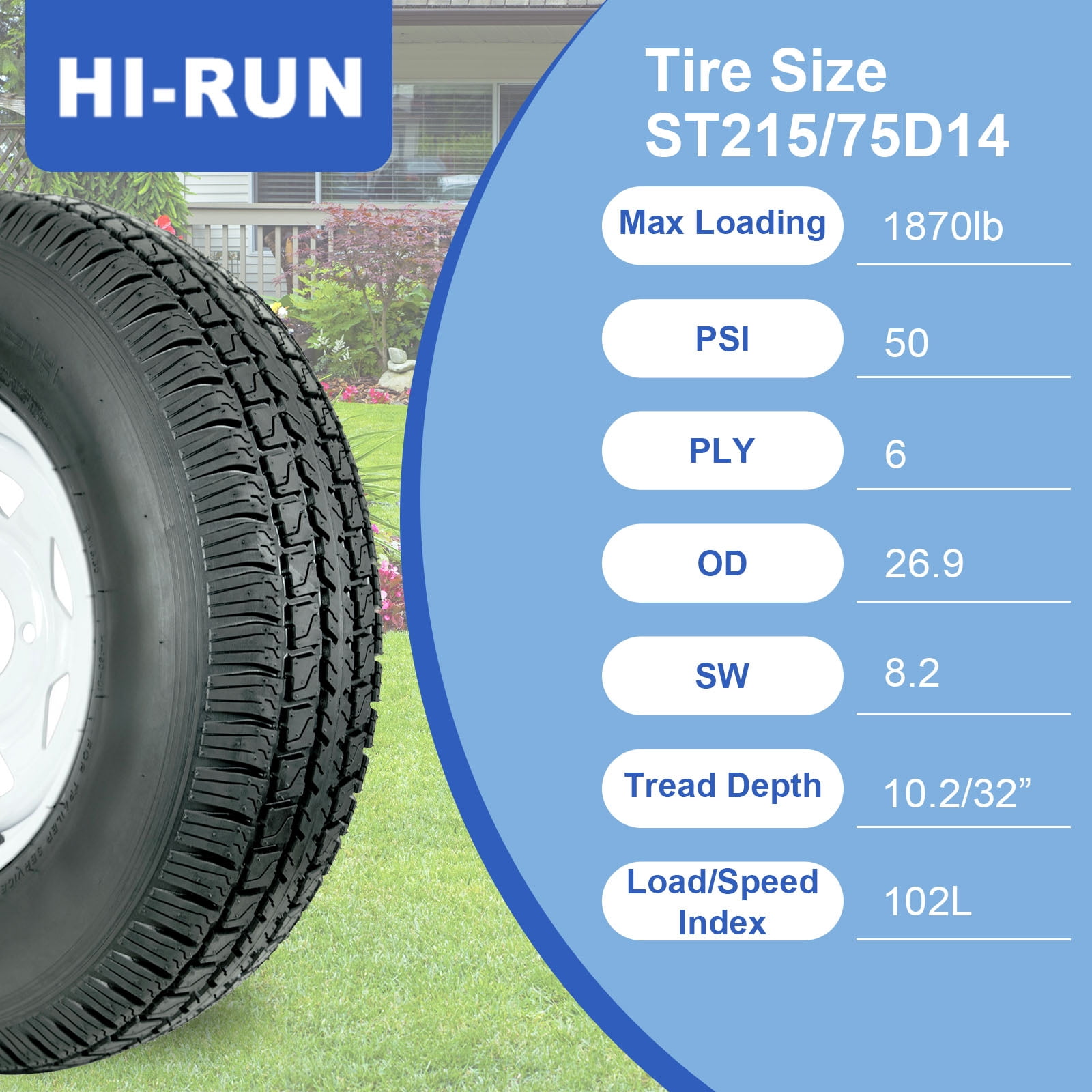 Hi-Run 2 Set H180 ST215/75D14 6PR 102L Heavy-Duty Bias Trailer Tire