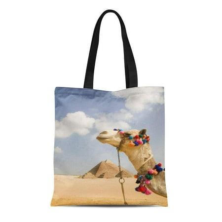 HATIART Canvas Tote Bag Exoticism Camel Pyramids Giza Egypt Humor Mode Transport History Reusable Handbag Shoulder Grocery Shopping Bags Walmart