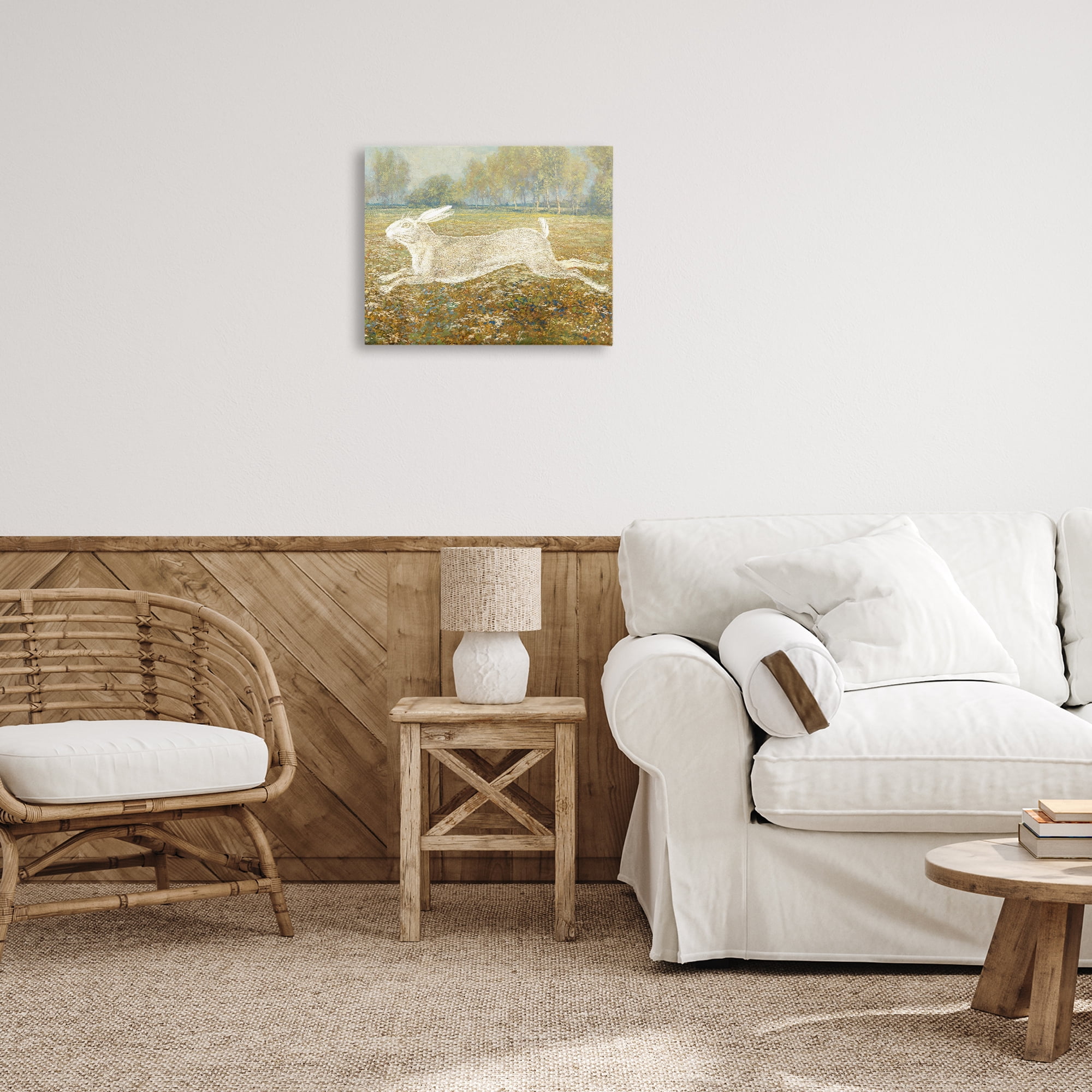 Stupell Industries Impressionist Jumping Hare Landscape & Nature Painting Wrapped Canvas Art Print Wall Art, 20 x 16