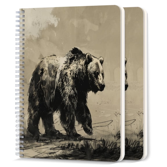 Spiral Notebook,College Ruled Journal,8.26" x 5.71" 50 Sheets/100 Pages,2 Pack - Grizzly Bear Walking in The Wild
