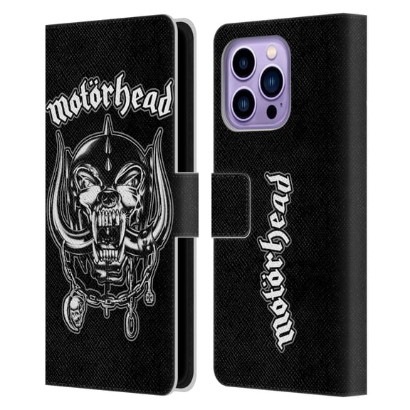 Head Case Designs Officially Licensed Motorhead Graphics Silver War Pig Leather Book Wallet Case Cover Compatible with Apple iPhone 14 Pro Max