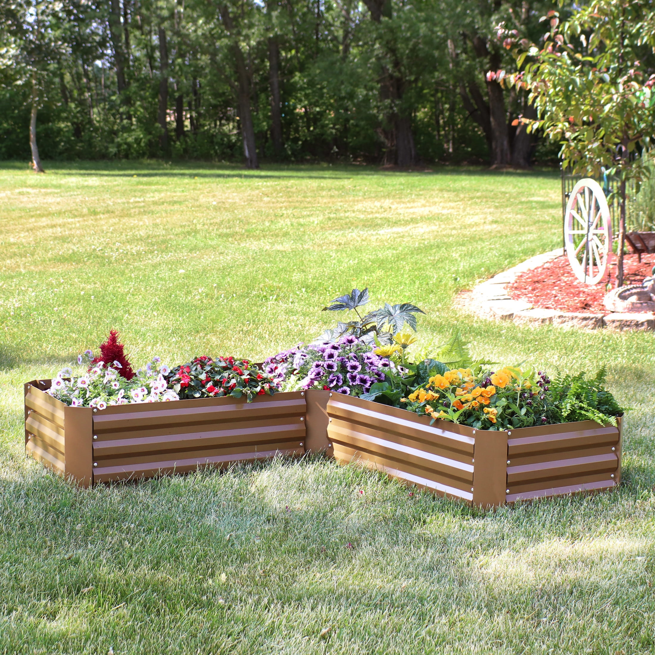 Sunnydaze 59.5" x 59.5" x 11.75" L-Shaped Brown Galvanized Steel Raised Garden Bed