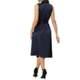 thumbnail image 3 of INSPIRE CHIC Women's Satin Bodycon Dress Summer 2023 Tie Waist V Neck Sleeveless Midi Dresses Navy Blue S, 3 of 5