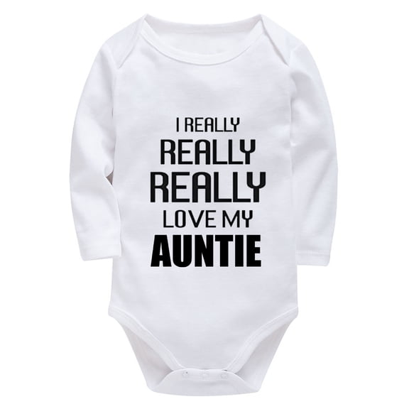 I Really Really Really Love My Auntie Baby Neutral Clothing Long Sleeve Bringing Baby Home Outfit Girl Newborn White Baby on