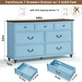 thumbnail image 2 of Farmhouse Nightstand with 7 Drawers, Mid Century Modern Large Wooden Bedside Table, 7 Drawers Dresser for Living Room or Bedroom, Light Blue, 2 of 8