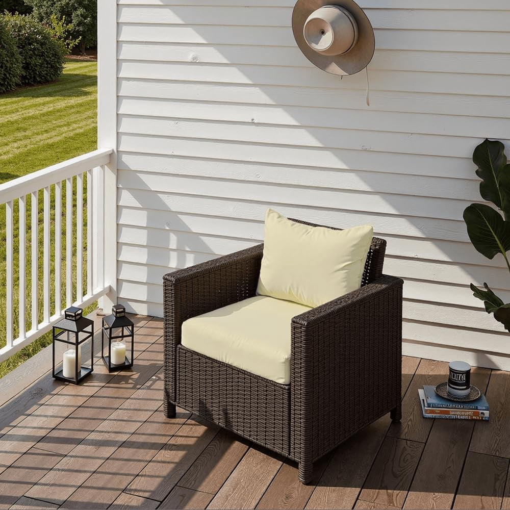 Outdoor Seat Cushion Set 24 x 24 x 4 Inch, Waterproof & Fade Resistant Patio Furniture Cushions with Removable Cover and Ties, Thick Deep Seating Pads for Outside Chair Sofa Couch, Yellow