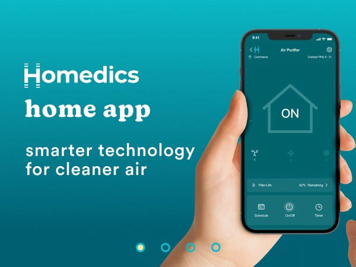 Homedics Wi-Fi Enabled Smart Air Purifier, 1005 Sq. Ft of Coverage/Hour. True HEPA Filtration, Activated Carbon Filter, Pre-filter, Reduces Bacteria, Virus, Mold, Odors, Medium Rooms, AP-T100GY-WMT