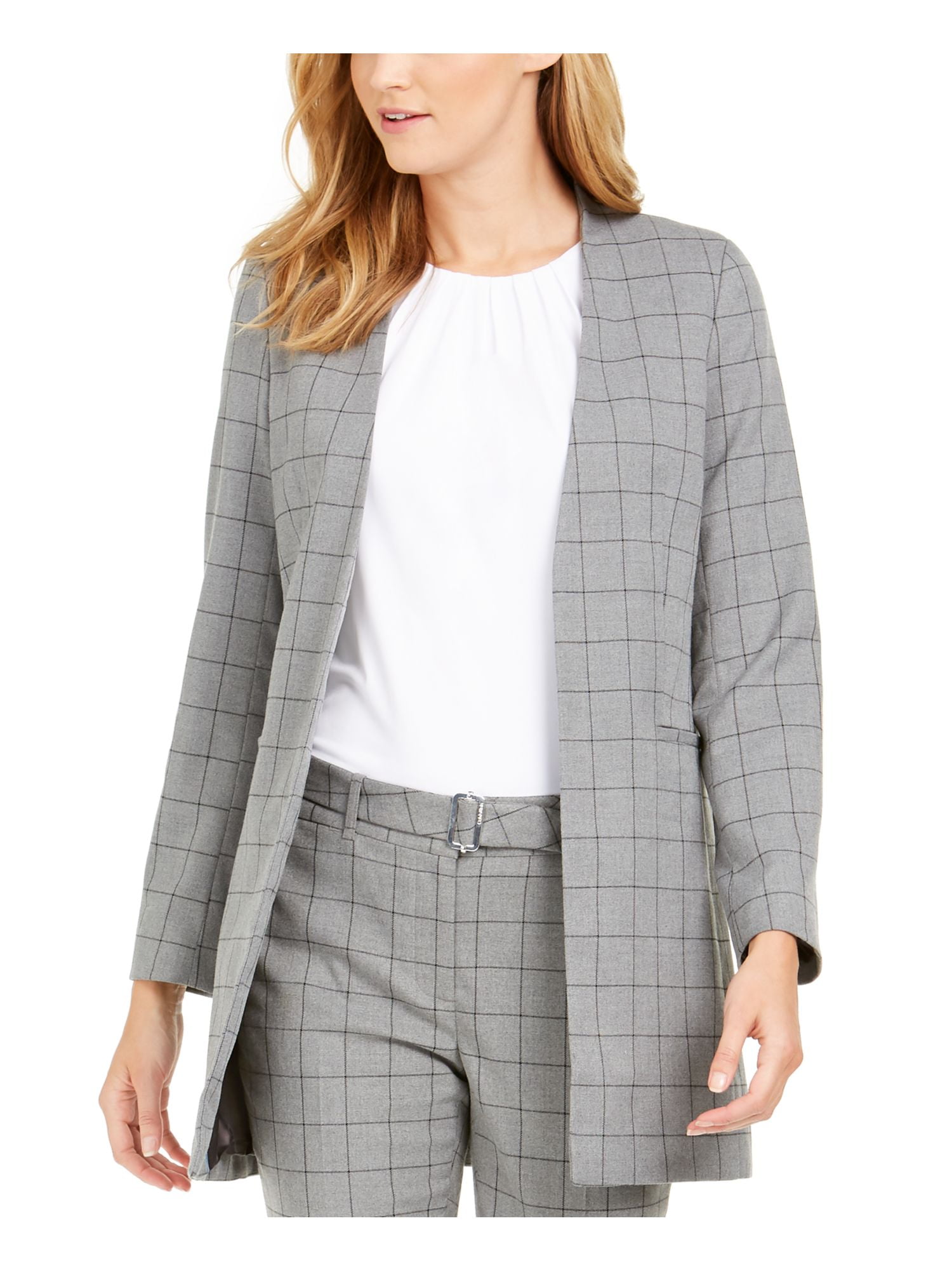 CALVIN KLEIN Womens Gray Plaid Blazer Jacket Petites Size: 6P - Walmart.com
