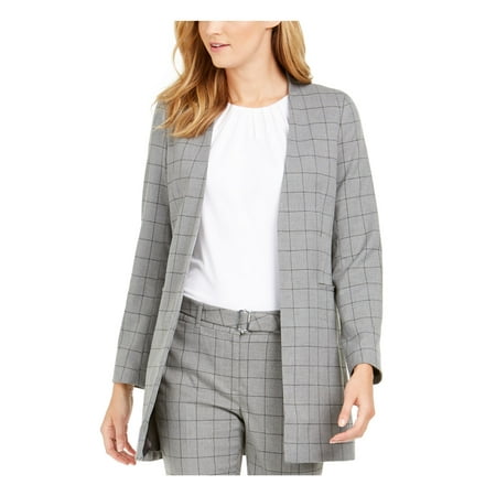 CALVIN KLEIN Womens Gray Plaid Blazer Jacket Petites Size: 6P