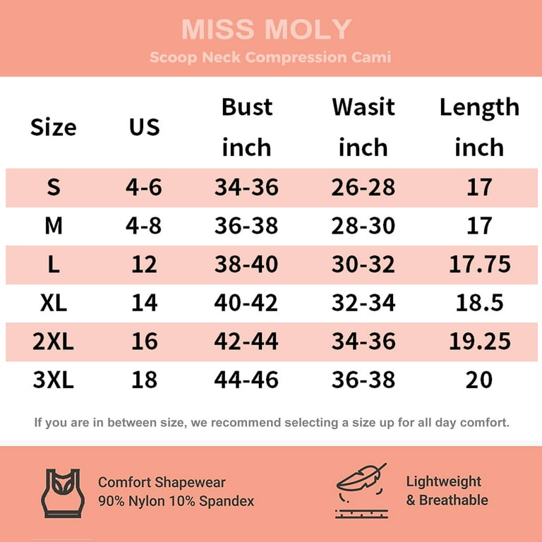 MISS MOLY Women's Cami Shaper Compression Tank Tops Tummy Control  Adjustable Straps Body Shaper Camisoles 