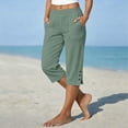 thumbnail image 2 of SAHFX Petite Capris for Women Petite Length Cotton Linen Pants with Pockets Split Button Pull on Wide Leg Pants Quick Dry High Elastic Waisted Pants Soft Comfy Beach Pant Light Green XXL, 2 of 7