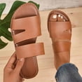 thumbnail image 2 of Ediodpoh Ladies Fashion Summer Solid Color Leather Open Toe Flat Bottom Beach Slippers Womens Slippers Brown 9, 2 of 6